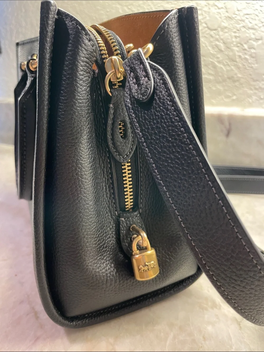 Coach Black Pebbled Leather Satchel with Gold Hardware